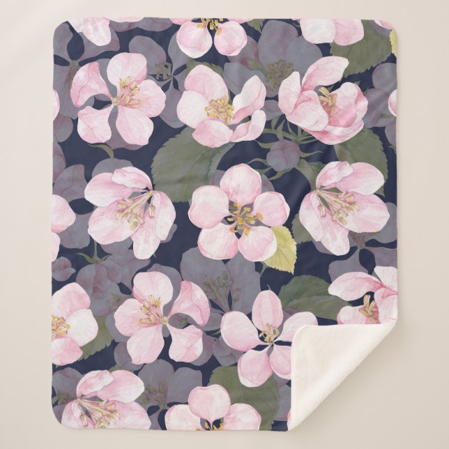Couverture Sherpa Pomme en fleurs : Aquarelle bleu foncé (Devant)