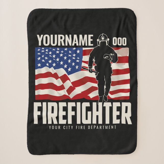 Couverture Sherpa Pompier personnalisé Secourir USA Drapeau Patrioti (Devant)