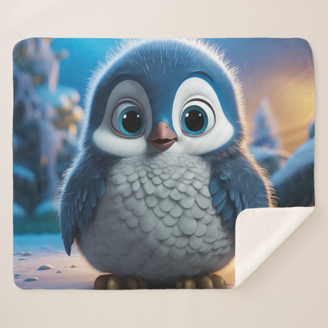 Couverture Sherpa Poncho - Un pingouin doux pour bébé (Devant (Horizontal))