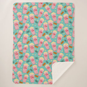 Couverture Sherpa Popcorn Motif Movie Théâtre de nuit Fun Turquoise