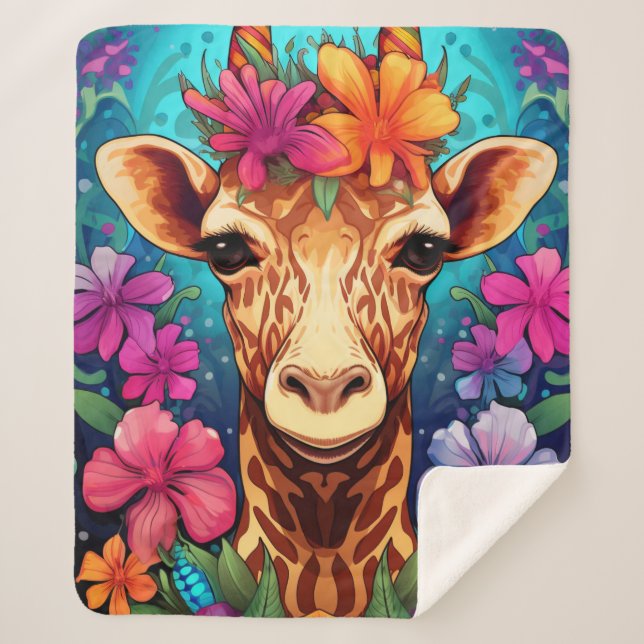 Couverture Sherpa Portrait de la Giraffe florale-9322 (Devant)