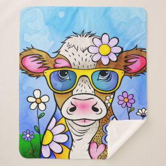 Couverture Sherpa Portrait de vache gribouillé