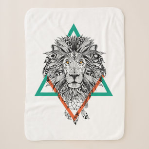 Couverture Sherpa Portrait géométrique aztèque de lion