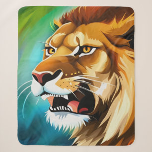 Couverture Sherpa Portrait Posé côté Lion rugissant-57566