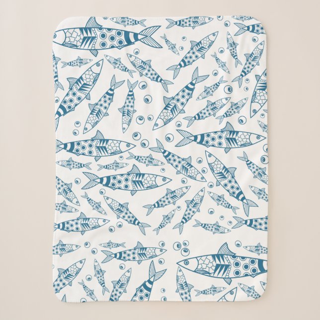 Couverture Sherpa Portugais Lisbonne Sardines Motif Azulejos Blanc (Devant)