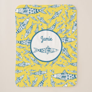 Couverture Sherpa Portugais Lisbonne Sardines Motif Azulejos Jaune