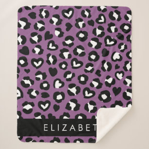 Couverture Sherpa Poster de animal, Léopard Violet, Coeurs, Votre No