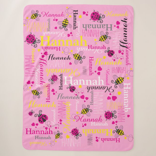 Couverture Sherpa Pouilles roses abeilles coeurs filles nom personna (Devant)