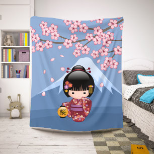 Couverture Sherpa Poupée Kokeshi Sakura - Jolie Fille Geisha Japonai
