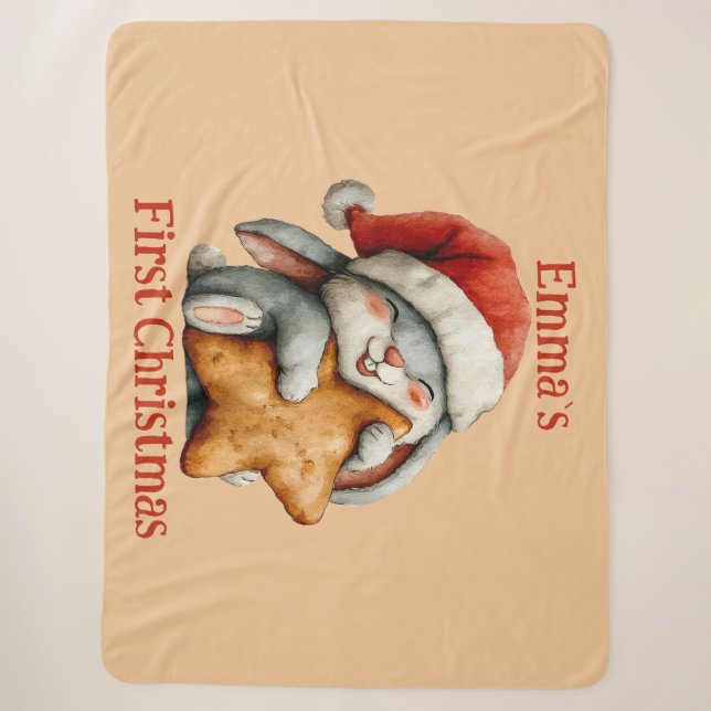 Couverture Sherpa Premier lapin de Noël de bébé personnalisé (Devant)