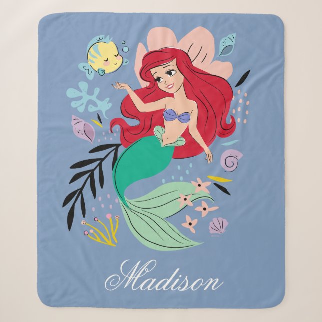 Couverture Sherpa Princesse Disney personnalisée | Ariel et l'océan (Devant)