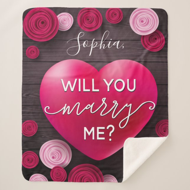 Couverture Sherpa Proposition du Mariage du coeur floral - Me marier (Devant)