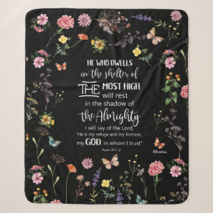 Couverture Sherpa Psaume 91 Bible Verse Fleurs sauvages Sherpa Blank