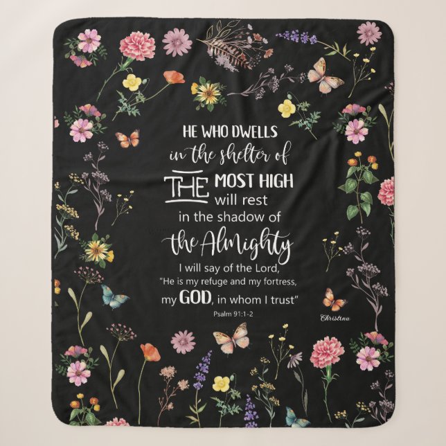 Couverture Sherpa Psaume 91 Bible Verse Fleurs sauvages Sherpa Blank (Devant)