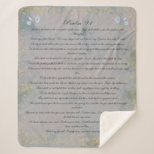 Couverture Sherpa Psaume 91, Ecriture & Eucalyptus Feuilles, Vert