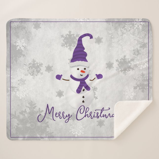 Couverture Sherpa Purple mignonne Snowman Holiday Sherpa Blanket (Devant (Horizontal))