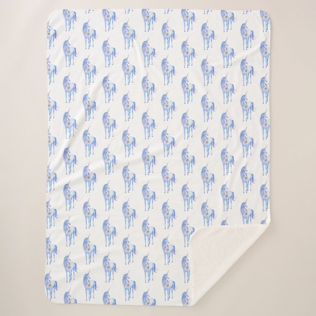 Couverture Sherpa Purple Unicorn Gold Parties scintillant Coeur (Devant)