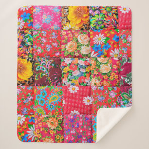 Couverture Sherpa Quillette patchwork artisanale avec motif floral e
