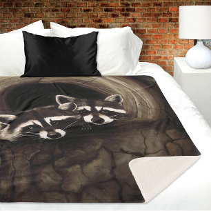 Couverture Sherpa Raccoons Brown Cute Tree