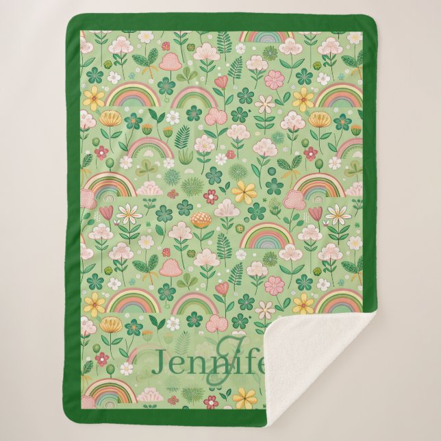 Couverture Sherpa Rainbow of Irish Luck Shamrock Clover Pastel Green (Devant)