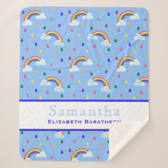 Couverture Sherpa Rainbow Rain Drop Blue Sky Nom personnalisé (Devant)