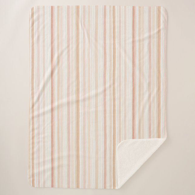 Couverture Sherpa Rayures Crème Rougeur Pêche (Devant)
