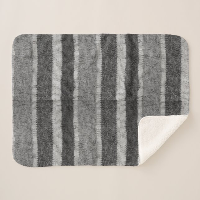 Couverture Sherpa rayures noires et blanches tricotées à la main (Devant (Horizontal))