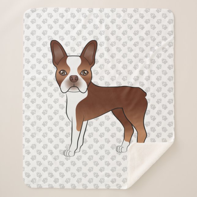 Couverture Sherpa Red Boston Terrier mignon caricature Chien et patt (Devant)