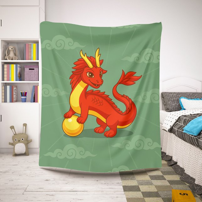Couverture Sherpa Red Chinese Dragon on Green (Créateur téléchargé)