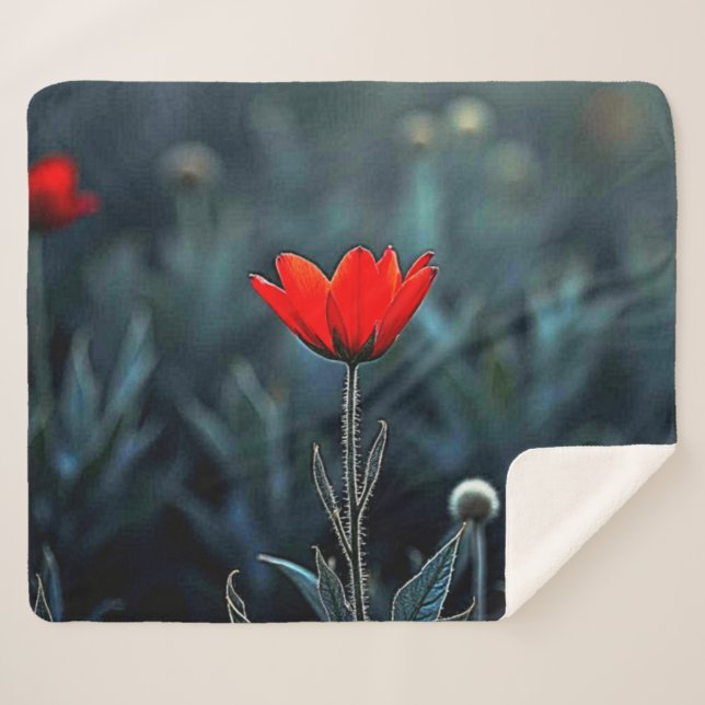 Couverture Sherpa Red Flower Dark Night Solitude Art (Devant (Horizontal))