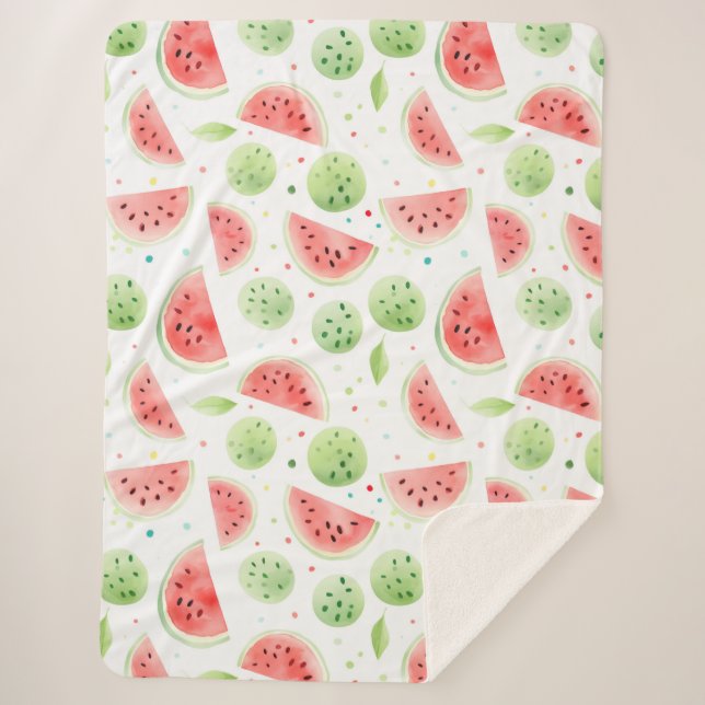 Couverture Sherpa Red Green White Watermelons Birthday (Devant)
