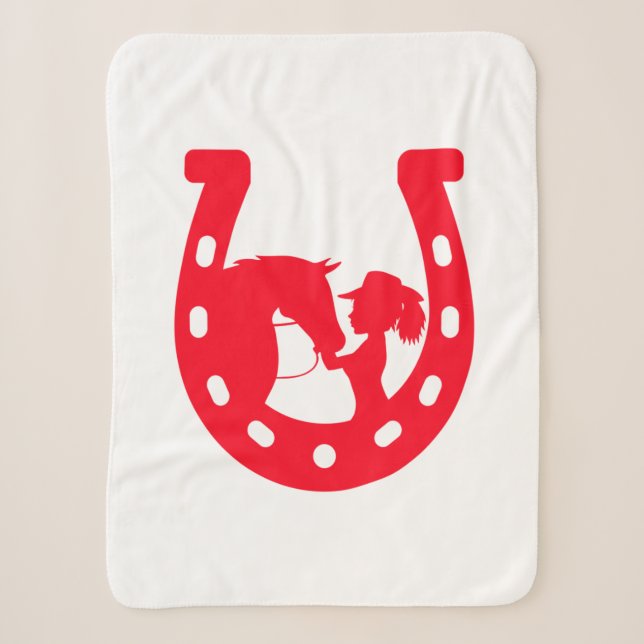 Couverture Sherpa Red Horseshoe Girl and Horse (Devant)