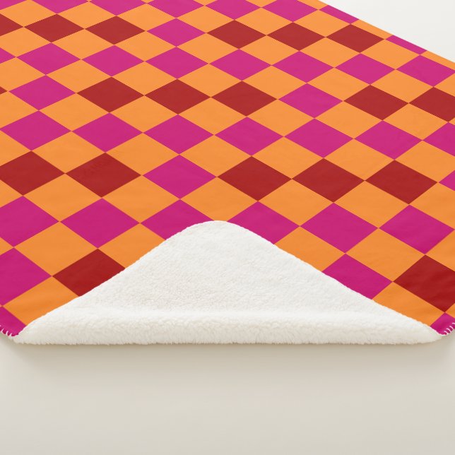 Couverture Sherpa Red Orange Pink Checkered Pattern Design  (3/4)
