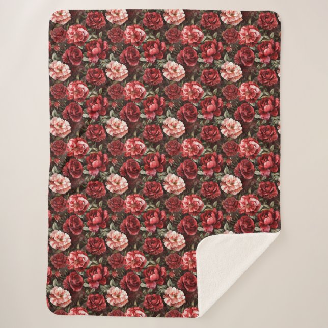 Couverture Sherpa Red Pink Rose Flowers   (Devant)
