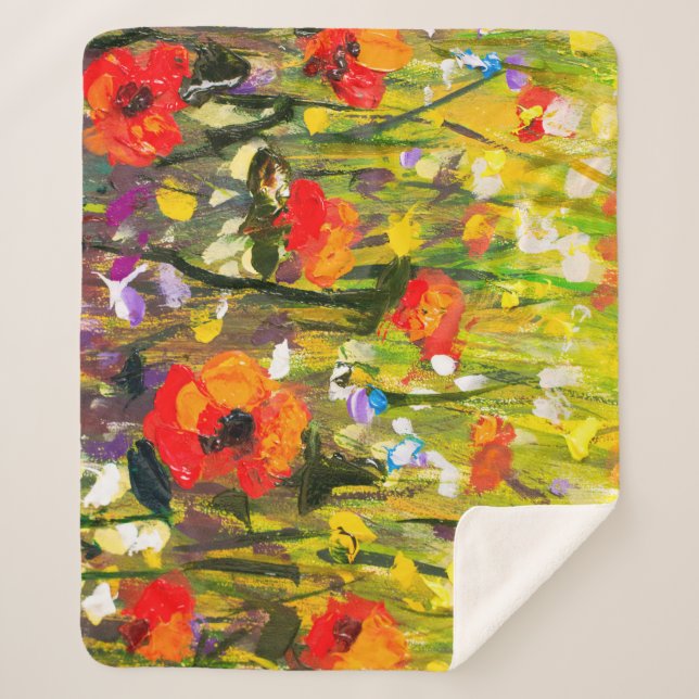 Couverture Sherpa Red Poppies Champ peinture Abstraite (Devant)