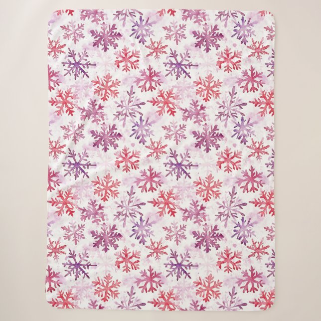 Couverture Sherpa Red Purple Snowflakes Christmas (Devant)