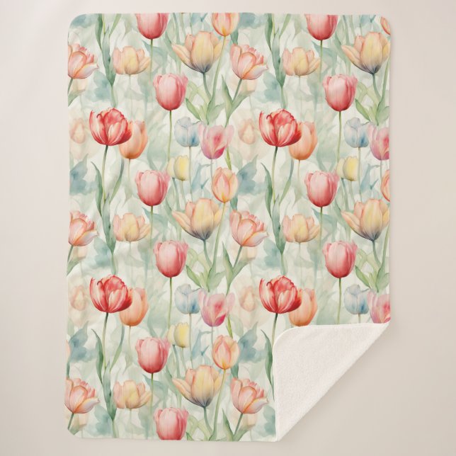 Couverture Sherpa Red Yellow Blue Tulip Flowers (Devant)