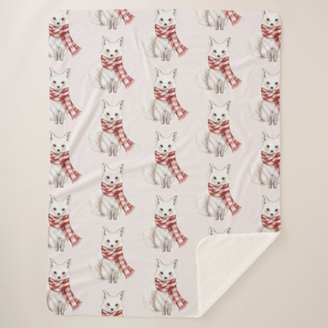 Couverture Sherpa Renard rose rose rouge blanc rose (Devant)