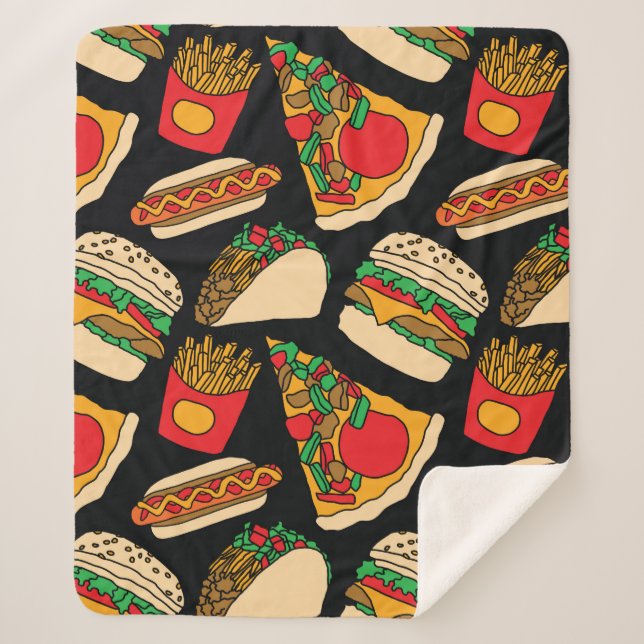 Couverture Sherpa restauration rapide pizza hamburger hotdog frites  (Devant)