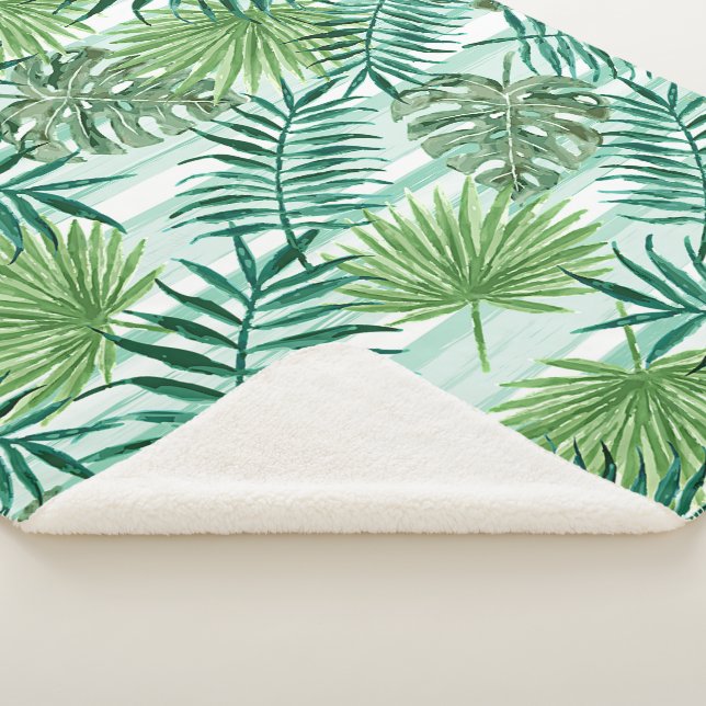 Couverture Sherpa Retro Chic Palm Vert Feuille Aquarelle Art (3/4)