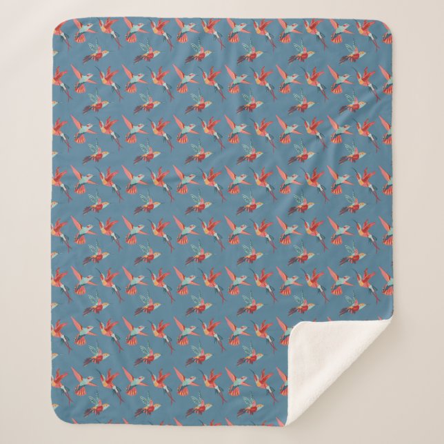 Couverture Sherpa Rétro motif de colibri (Devant)
