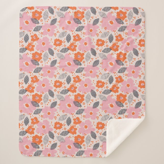 Couverture Sherpa Rétro motif floral mignon (Devant)