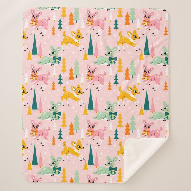 Couverture Sherpa Retro Reindeer Wonderland Motif de vacances (Devant)
