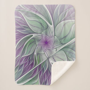 Couverture Sherpa Rêve de fleurs, Abstrait violet vert Fractal Art