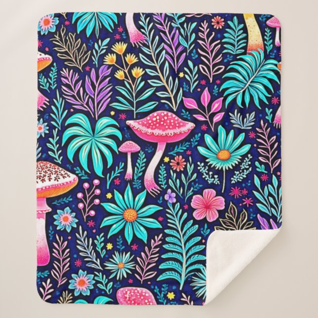 Couverture Sherpa Rêve de forêt de champignons psychédélique néon (Devant)