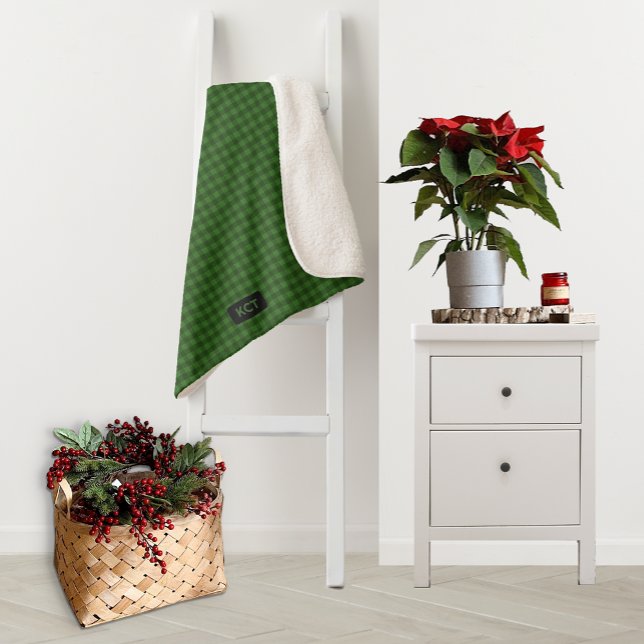 Couverture Sherpa Revêtement vert de la forêt - Ajouter les initiale (Créateur téléchargé)