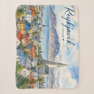 Couverture Sherpa Reykjavik Islande souvenir aquarelle