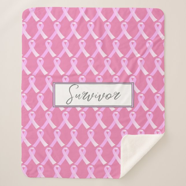 Couverture Sherpa Ribbon rose Cancer du sein Survivant Sherpa Blanke (Devant)