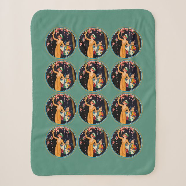 Couverture Sherpa Robe Jaune Lady cueillir Cerisier Fleurs Cercles (Devant)