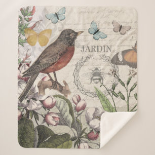 Couverture Sherpa Robin Elegant Bird Butterfly French Art